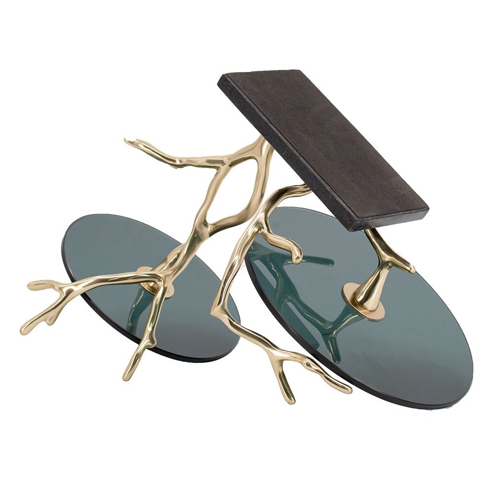 Giani 2-Tier Cake Stand – Gold Aluminum & Black Glass