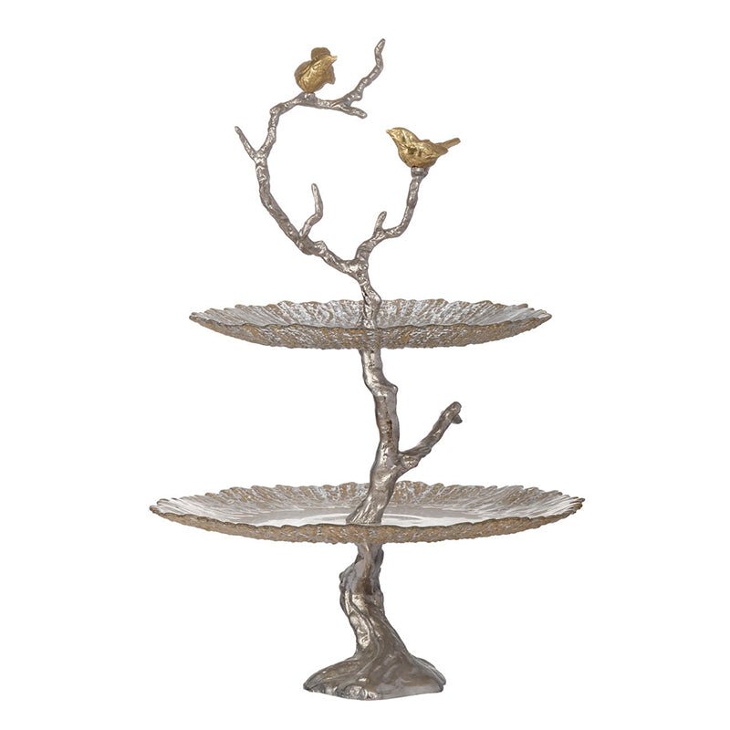 Atelier 2-Tier Serving Plates with Marble and Gold Birds