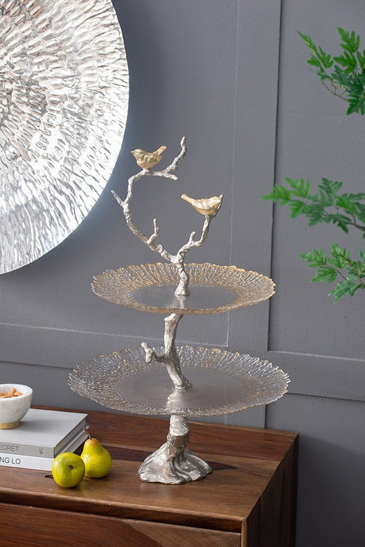 Atelier 2-Tier Serving Plates with Marble and Gold Birds