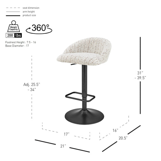 Jorrell Gaslift Swivel Bar Stool – Zenith White Fabric