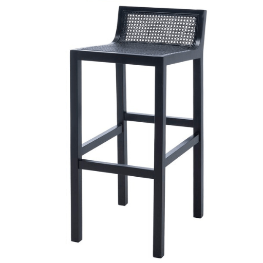 Saito Low Back Black Cane Bar Stool – 31.5H Seat Height