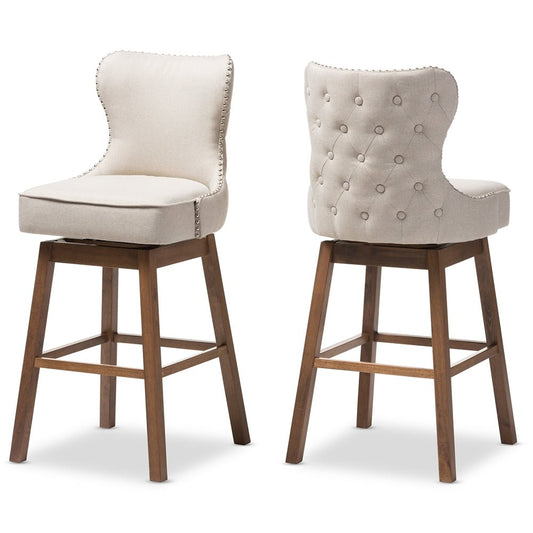 Gradisca Set of 2 Cream Swivel Bar Stools – Modern Design