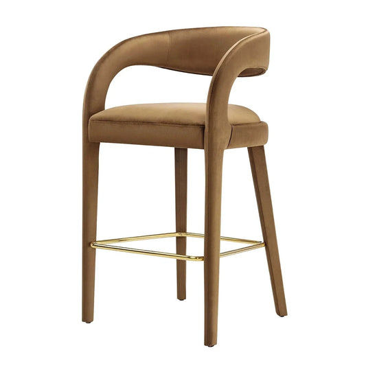 Pinnacle Set of 2 Performance Velvet Bar Stool in Cognac