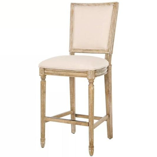 Buchanan Set of 2 Rustic Oak Bar Stools – Beige Linen