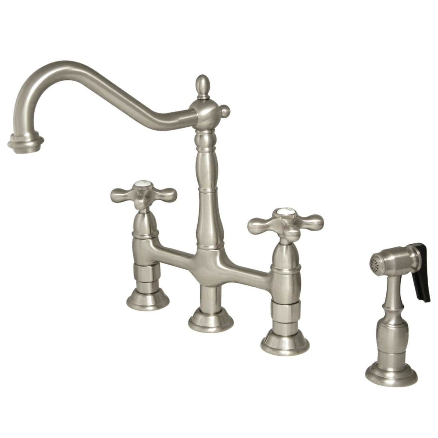 Heritage Bridge Kitchen Faucet with Brass Sprayer