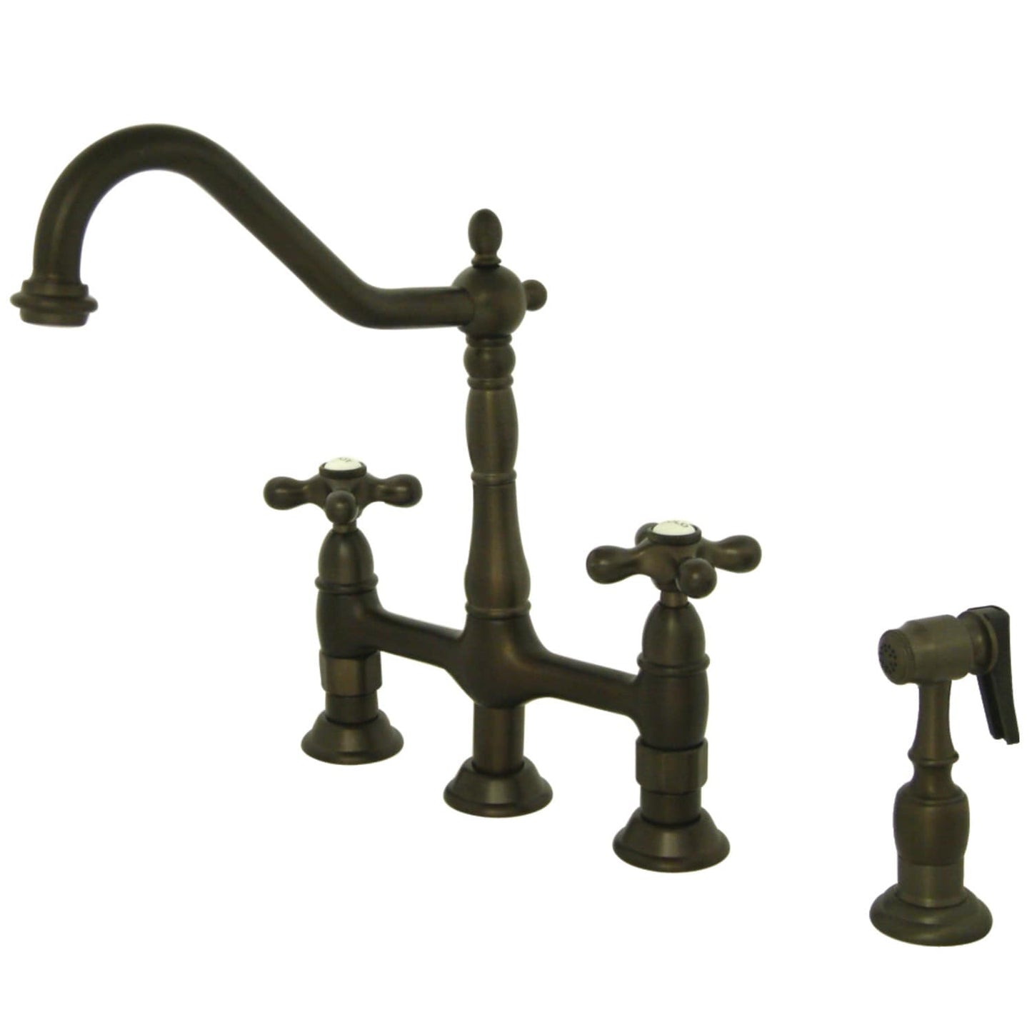 Heritage Bridge Kitchen Faucet with Brass Sprayer