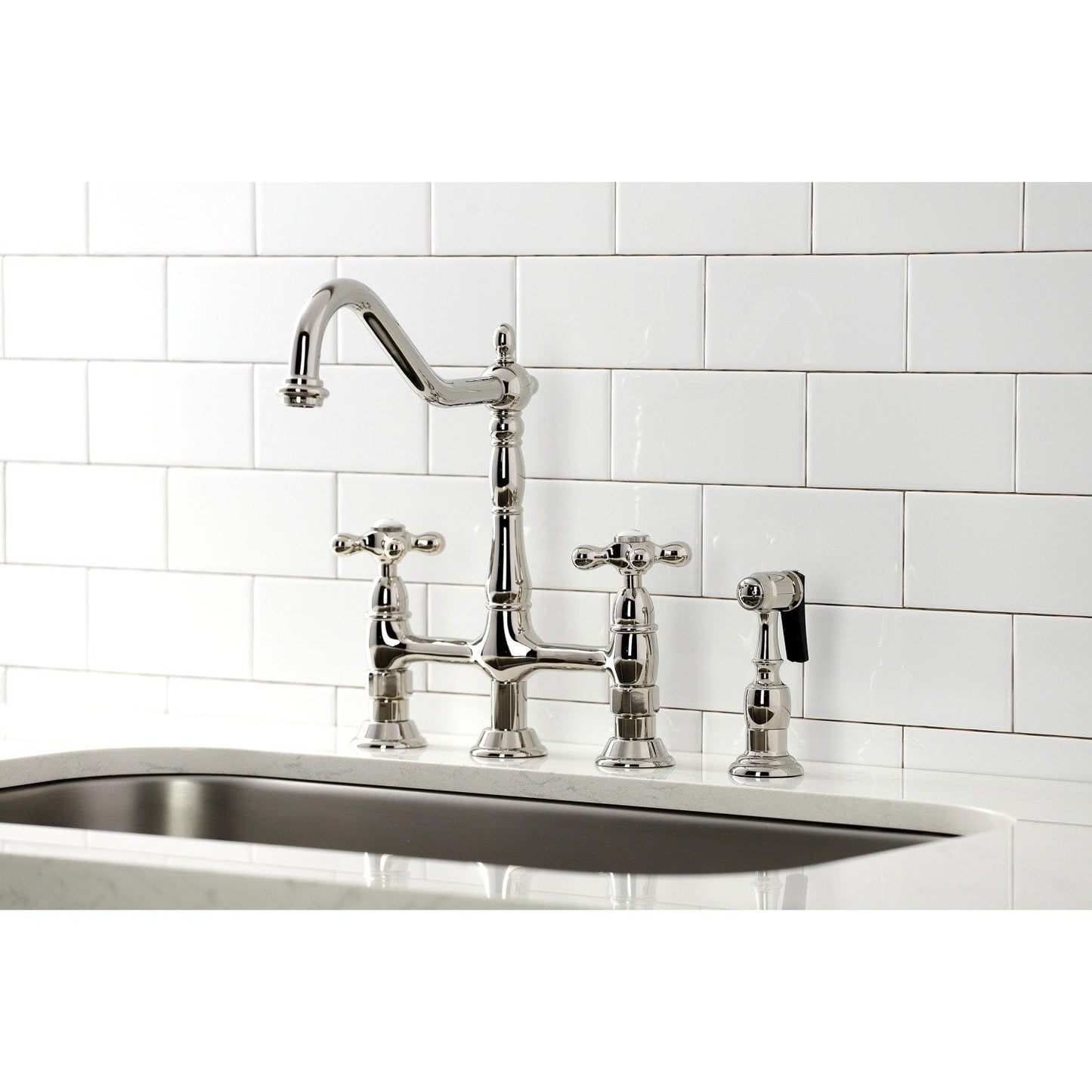 Heritage Bridge Kitchen Faucet with Brass Sprayer
