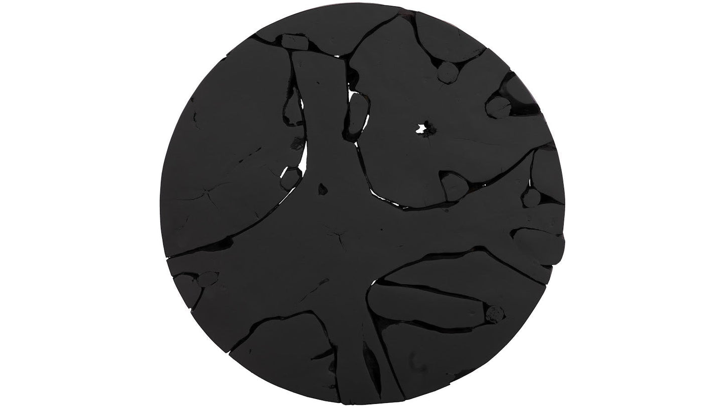 Teak Chunk Round Coffee Table – 36″ Black Reclaimed Wood