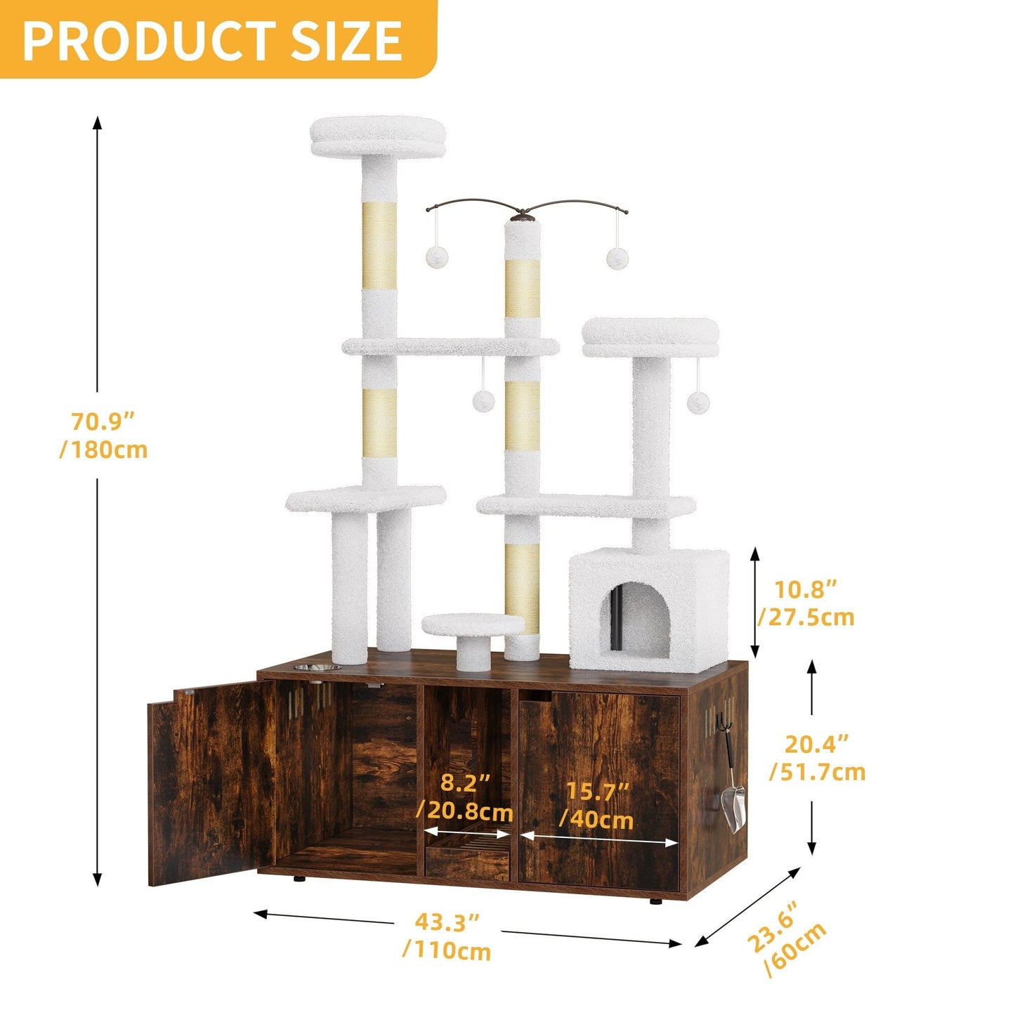 Moasis Double Cat Litter Box Enclosure with Scratching Post Cat Tree