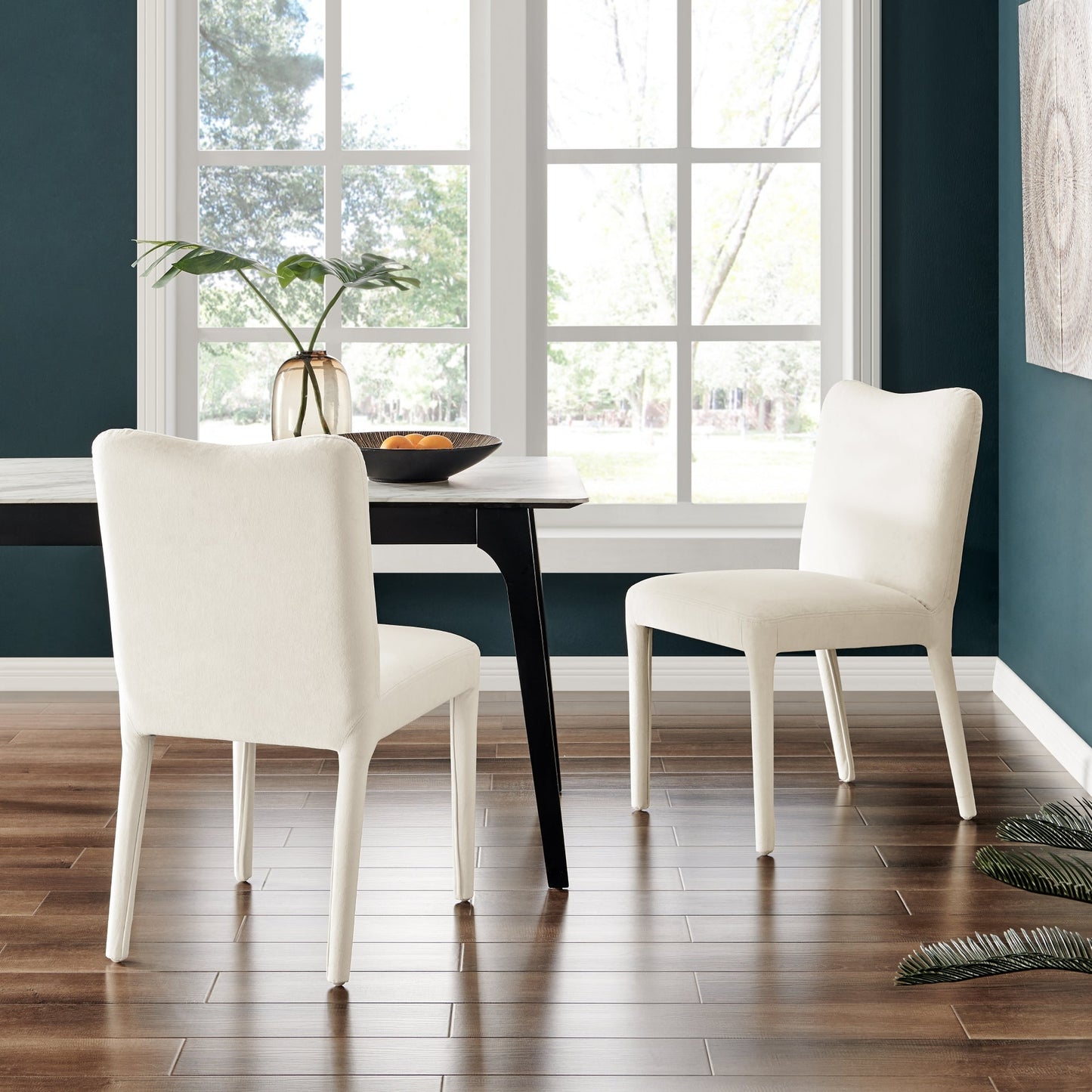 Alder Set of 2 Velvet Dining Chair in Zen White