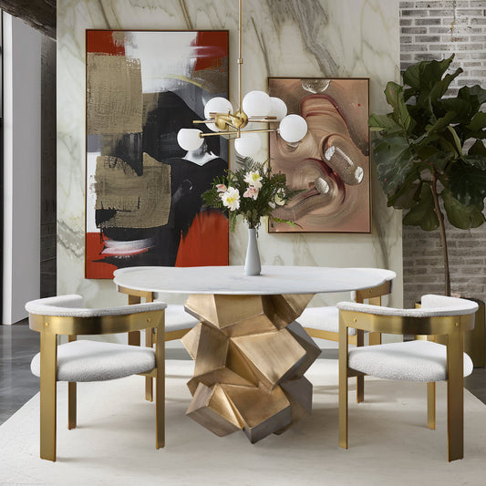 Walker Marble Top And Brass Base Dining Table