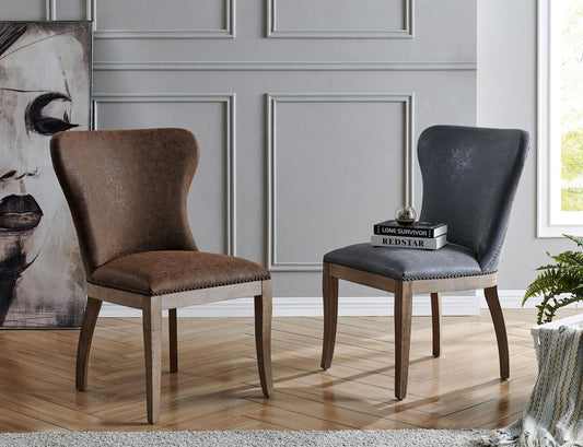 Dorsey Set of 2 Dining Chairs in Nubuck Charcoal Leather