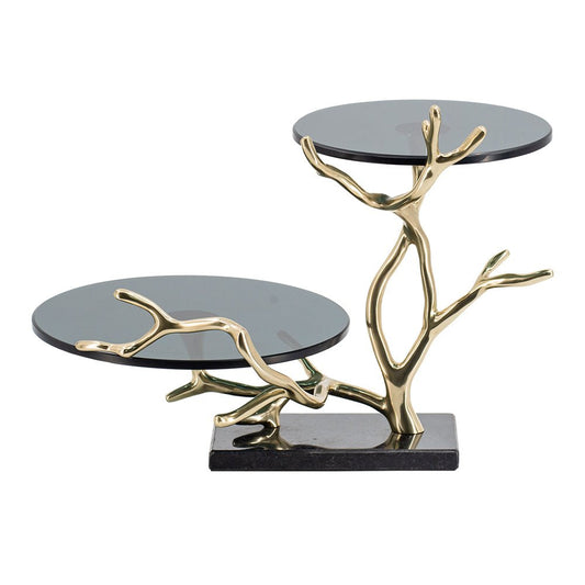 Giani 2-Tier Cake Stand – Gold Aluminum & Black Glass