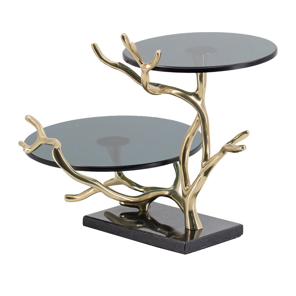Giani 2-Tier Cake Stand – Gold Aluminum & Black Glass