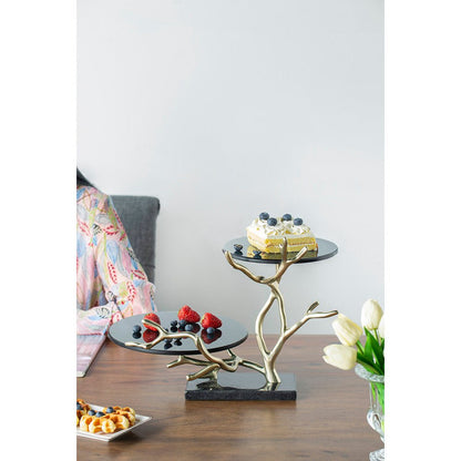 Giani 2-Tier Cake Stand – Gold Aluminum & Black Glass