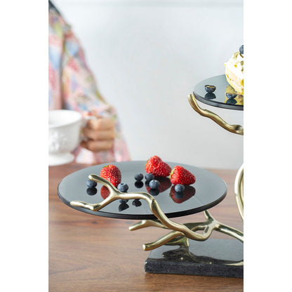 Giani 2-Tier Cake Stand – Gold Aluminum & Black Glass
