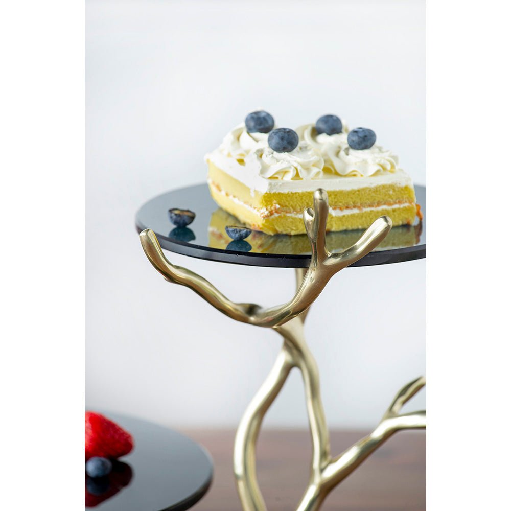 Giani 2-Tier Cake Stand – Gold Aluminum & Black Glass