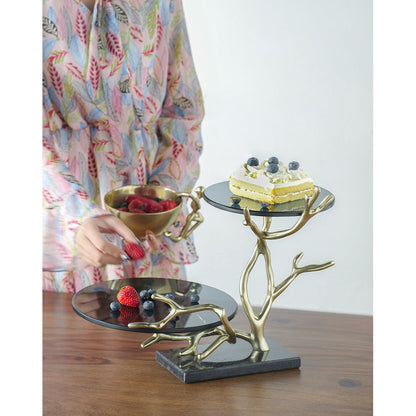 Giani 2-Tier Cake Stand – Gold Aluminum & Black Glass