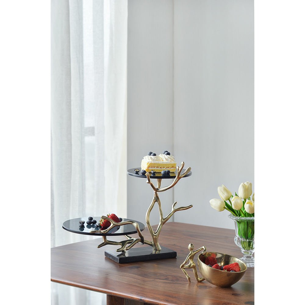 Giani 2-Tier Cake Stand – Gold Aluminum & Black Glass