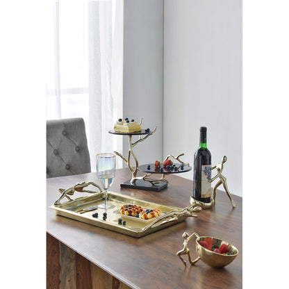 Giani 2-Tier Cake Stand – Gold Aluminum & Black Glass