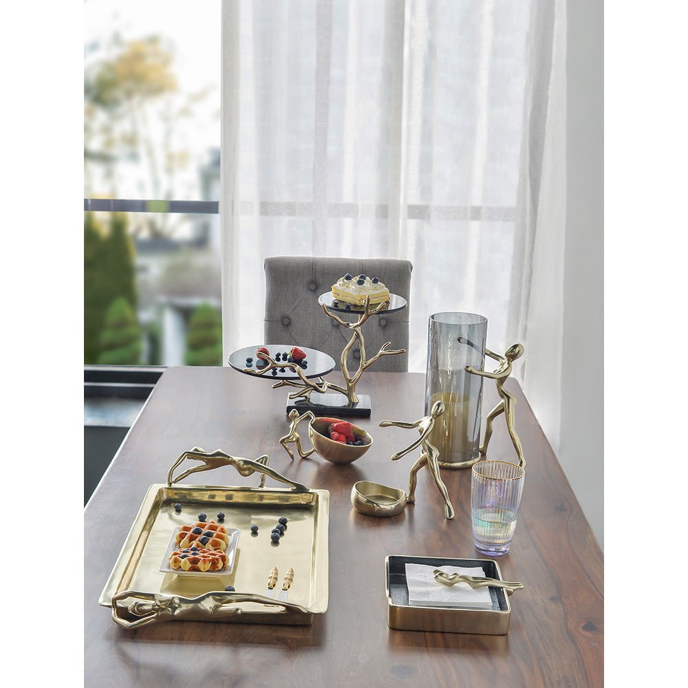 Giani 2-Tier Cake Stand – Gold Aluminum & Black Glass