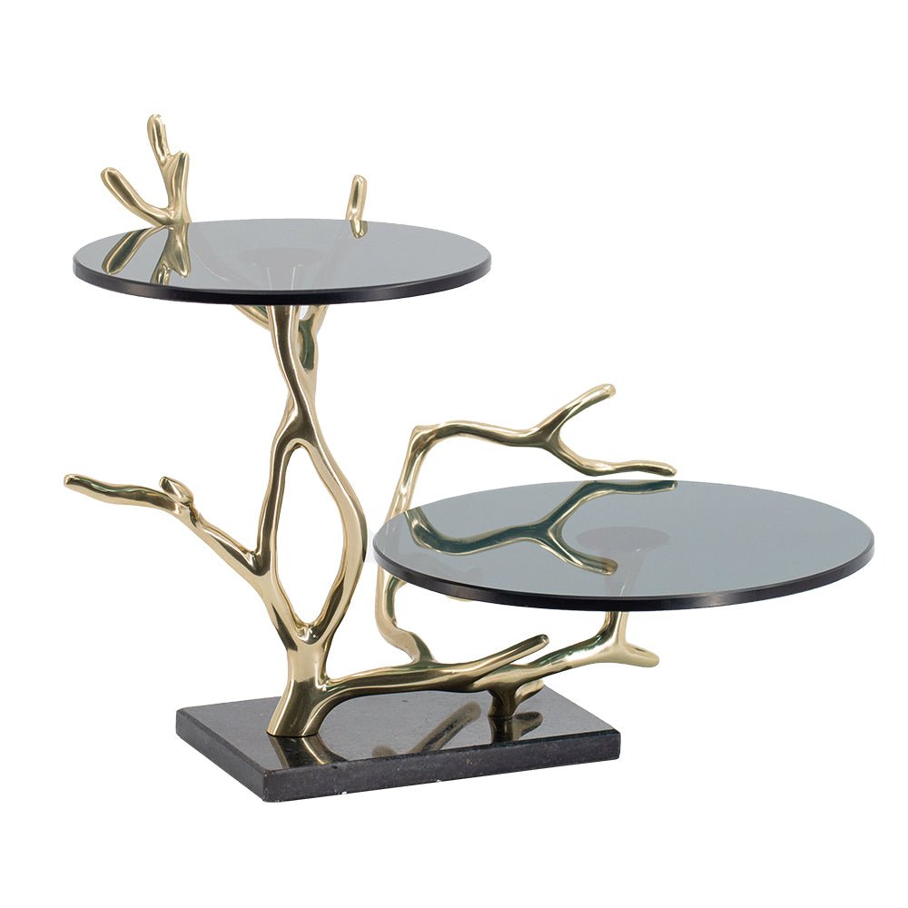 Giani 2-Tier Cake Stand – Gold Aluminum & Black Glass