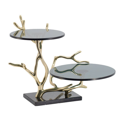 Giani 2-Tier Cake Stand – Gold Aluminum & Black Glass