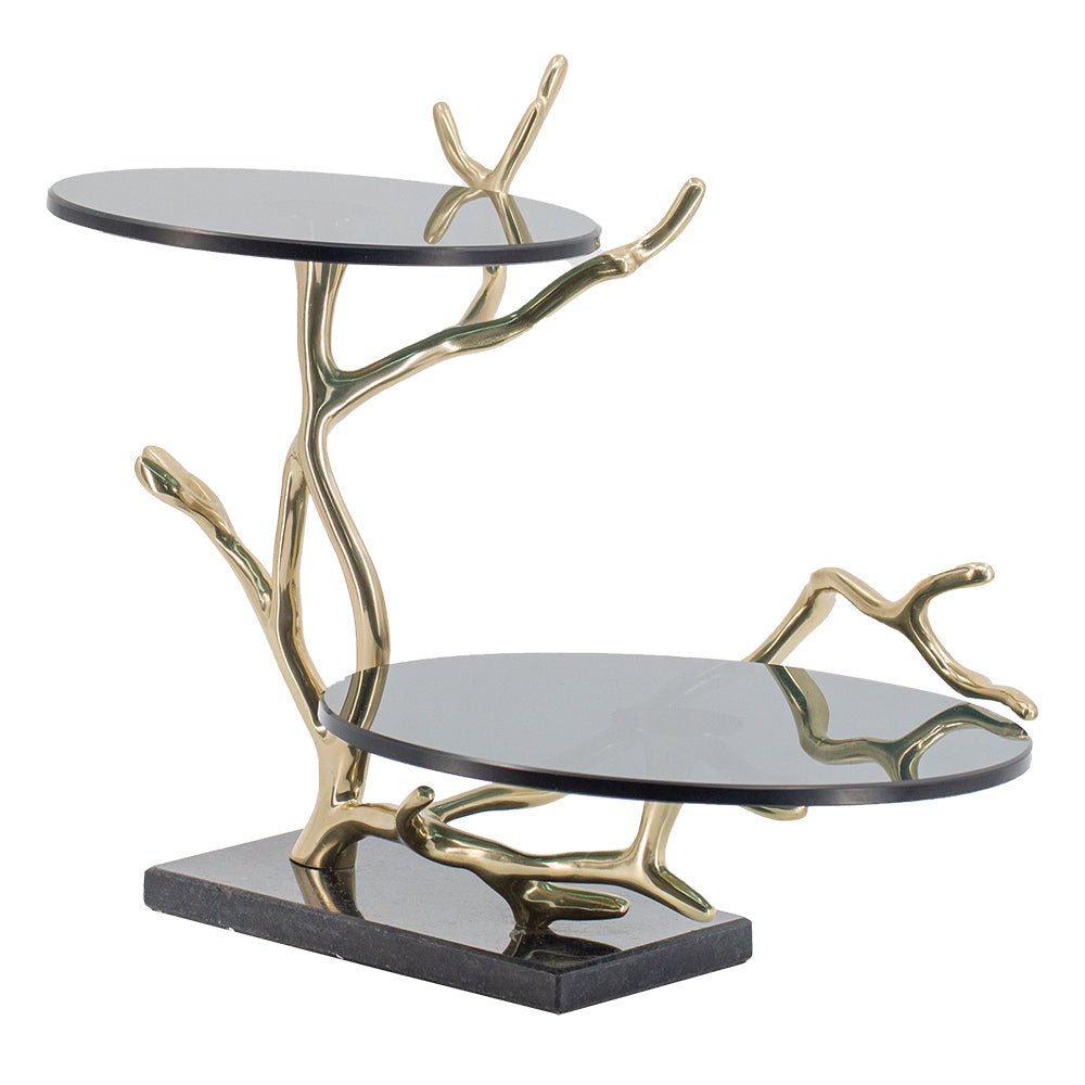 Giani 2-Tier Cake Stand – Gold Aluminum & Black Glass