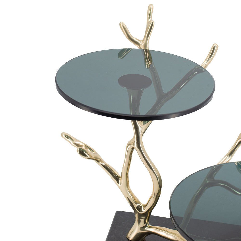 Giani 2-Tier Cake Stand – Gold Aluminum & Black Glass