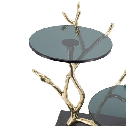 Giani 2-Tier Cake Stand – Gold Aluminum & Black Glass