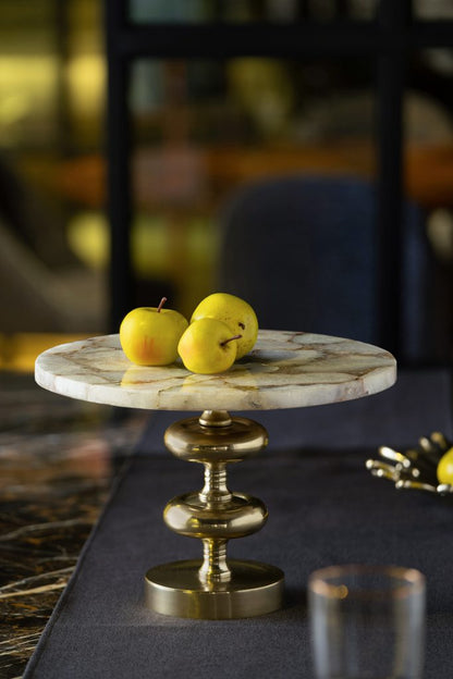 Agate Cake Stand with Gold Metal Base – Elegant 3-Tier