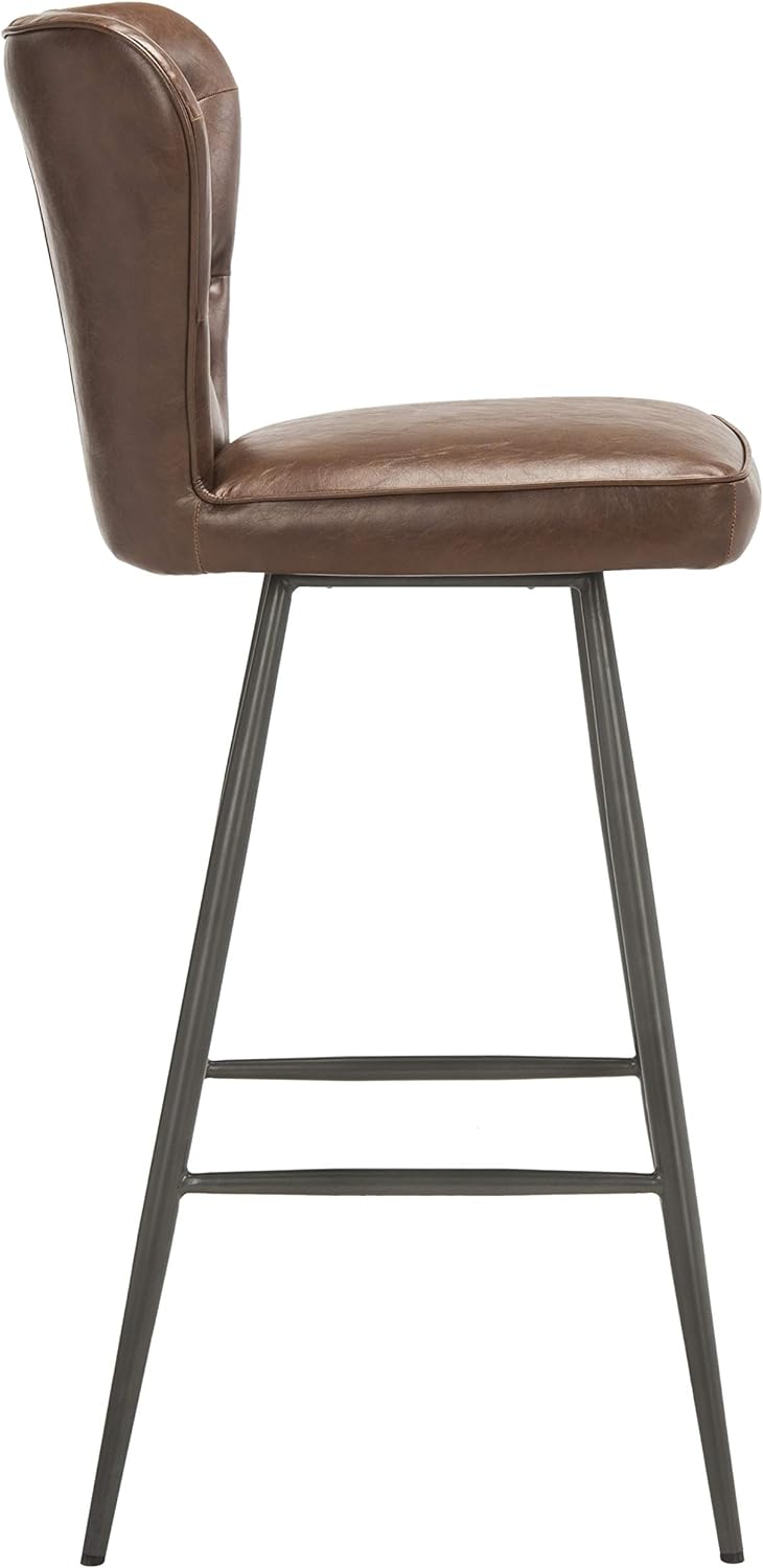 Aster Set of 2 Brown Tufted Bar Stools – PU Leather, Retro