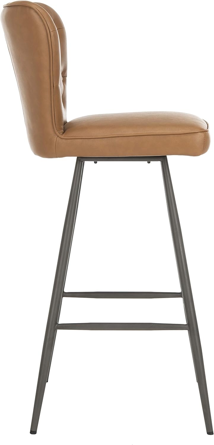 Aster Set of 2 Tufted Bar Stools – Camel PU Leather, Retro