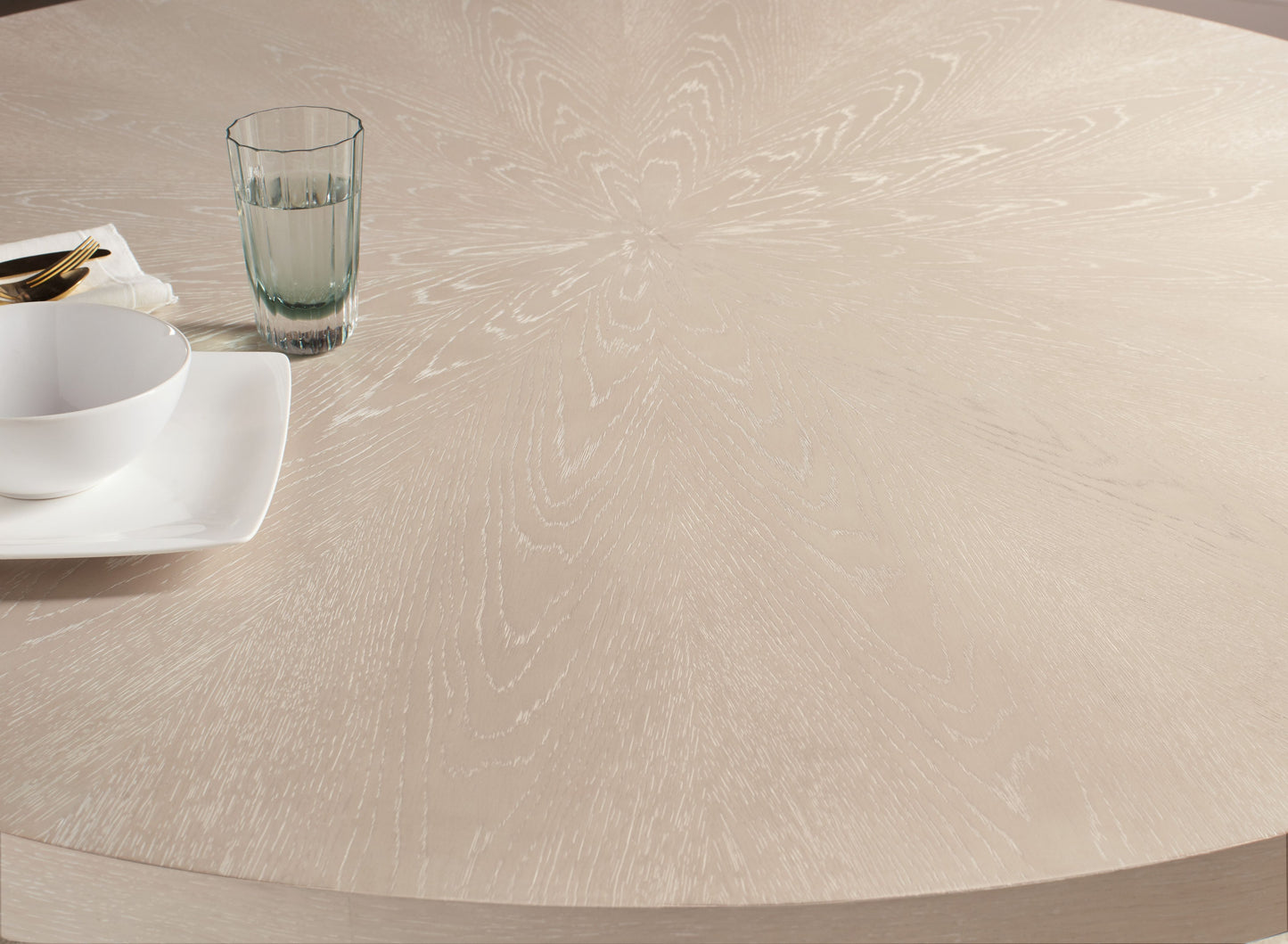 Nouveau Chic Round Pedestal Dining Table, Oak Veneer Finish