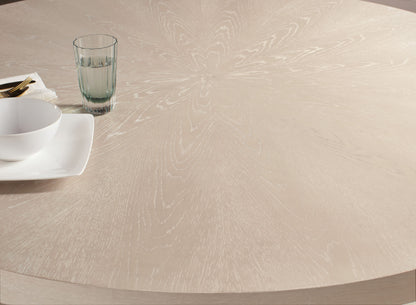 Nouveau Chic Round Pedestal Dining Table, Oak Veneer Finish