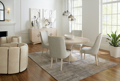 Nouveau Chic Round Pedestal Dining Table, Oak Veneer Finish