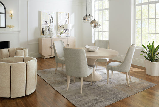 Nouveau Chic Round Pedestal Dining Table, Oak Veneer Finish