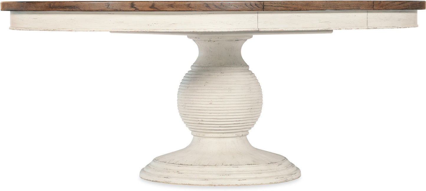 Americana Round Pedestal Dining Table with Leaf – Oak Veneer