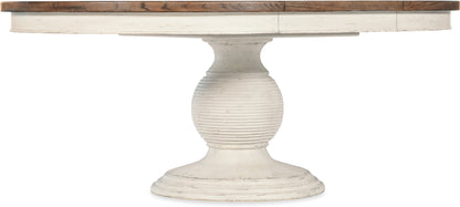 Americana Round Pedestal Dining Table with Leaf – Oak Veneer
