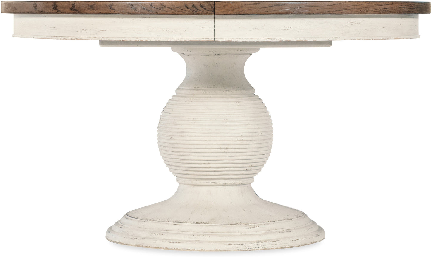 Americana Round Pedestal Dining Table with Leaf – Oak Veneer