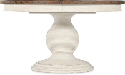 Americana Round Pedestal Dining Table with Leaf – Oak Veneer