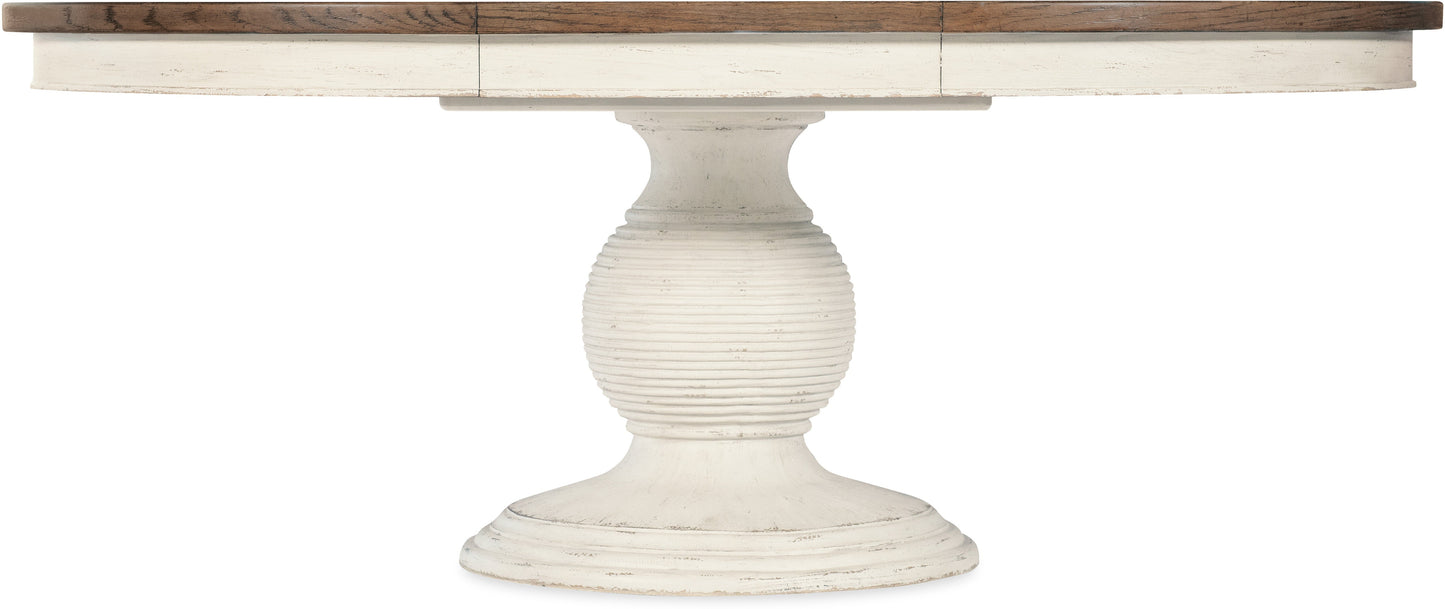 Americana Round Pedestal Dining Table with Leaf – Oak Veneer