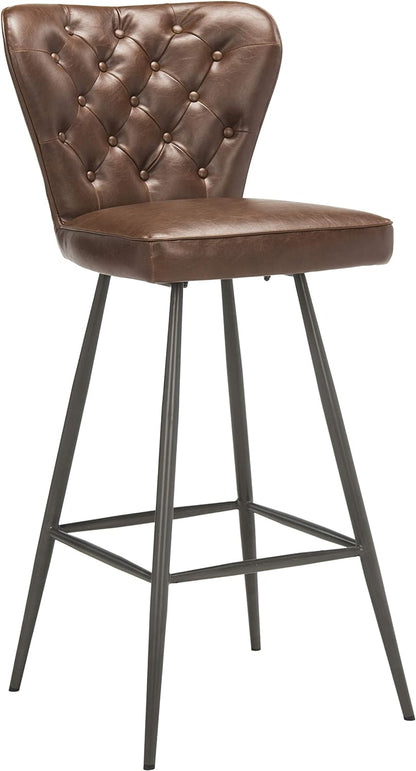 Aster Set of 2 Brown Tufted Bar Stools – PU Leather, Retro