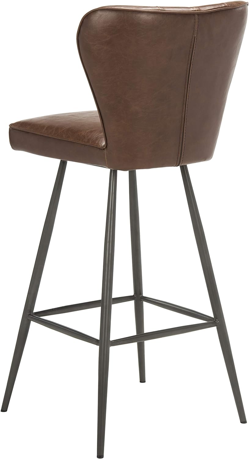 Aster Set of 2 Brown Tufted Bar Stools – PU Leather, Retro