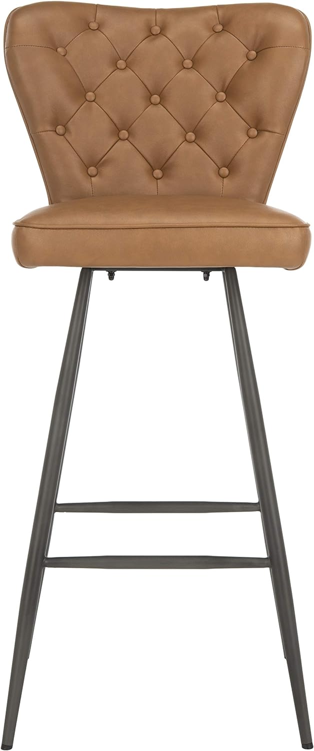 Aster Set of 2 Tufted Bar Stools – Camel PU Leather, Retro