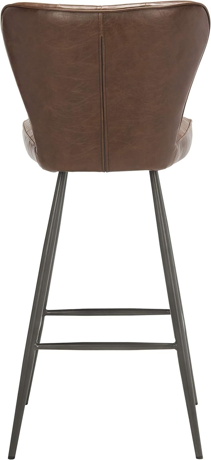 Aster Set of 2 Brown Tufted Bar Stools – PU Leather, Retro