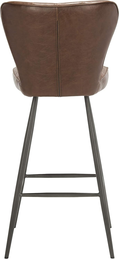 Aster Set of 2 Brown Tufted Bar Stools – PU Leather, Retro