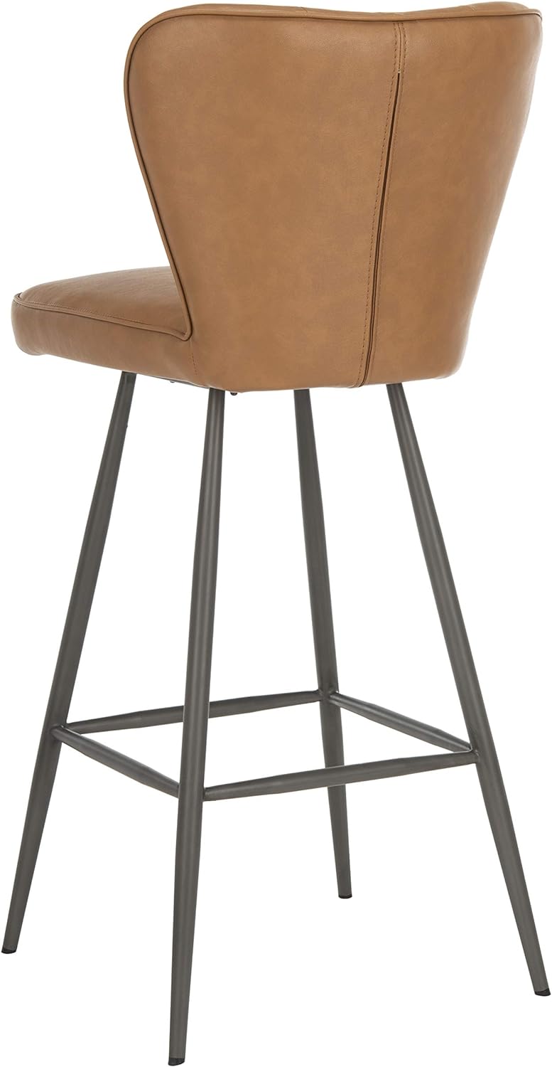 Aster Set of 2 Tufted Bar Stools – Camel PU Leather, Retro