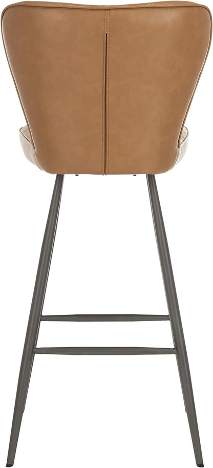 Aster Set of 2 Tufted Bar Stools – Camel PU Leather, Retro