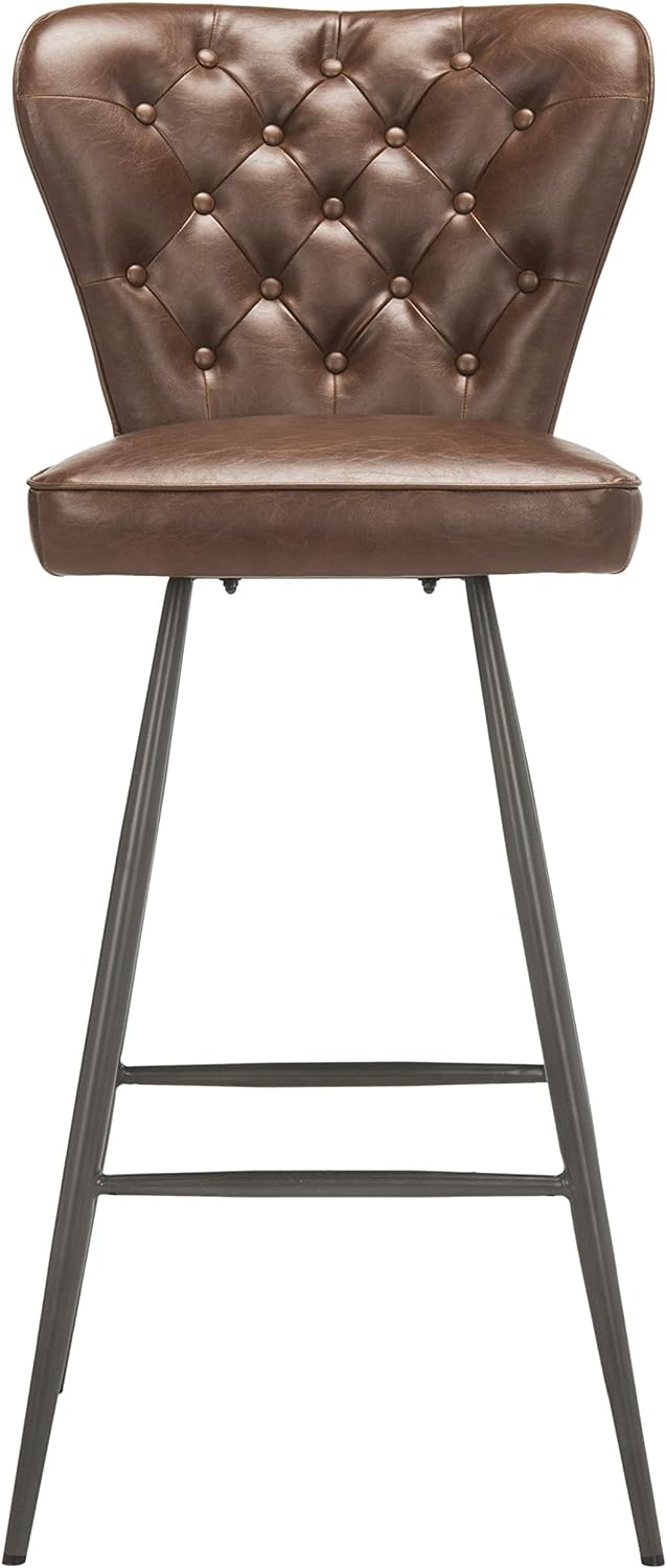 Aster Set of 2 Brown Tufted Bar Stools – PU Leather, Retro